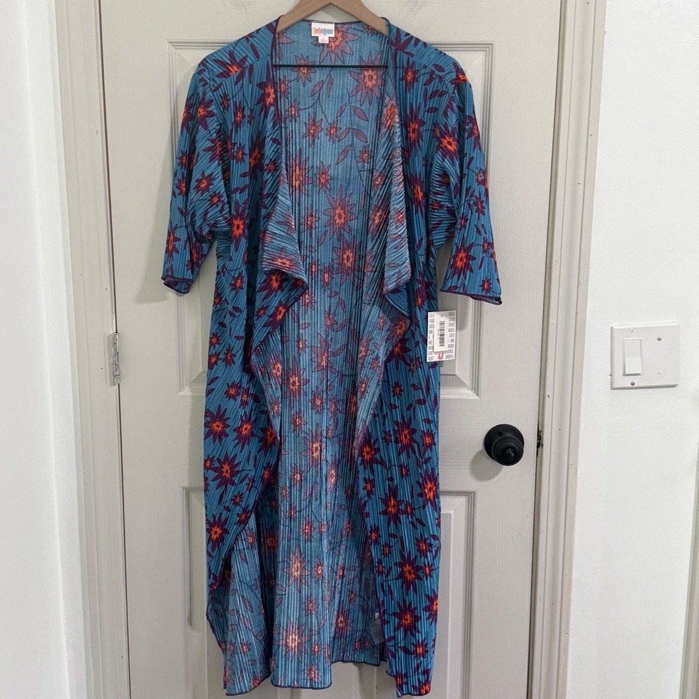 LuLaRoe Shirley‎ Kimono Women Small Teal Floral NWT Boho Artsy Maximalist Retro